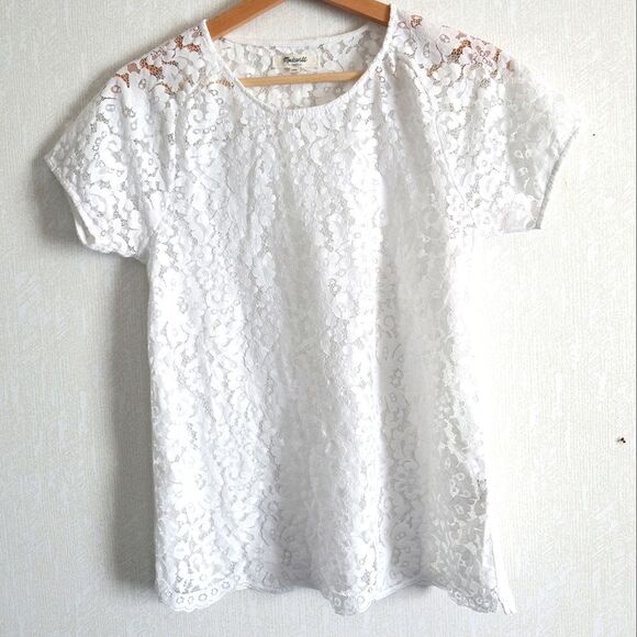 MADEWELL White Lace Front Scallop Trim Tee - Picture 2 of 8